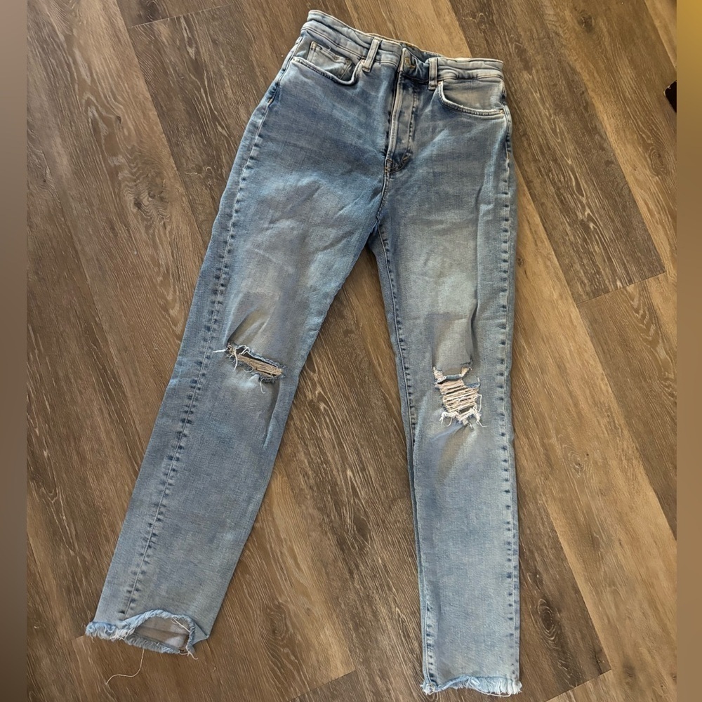 &Denim High Waisted Mom Jeans Distressed Blue Jeans Sz 6